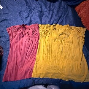 LOFT Lace Sleeve Blouses - Pink and Yellow